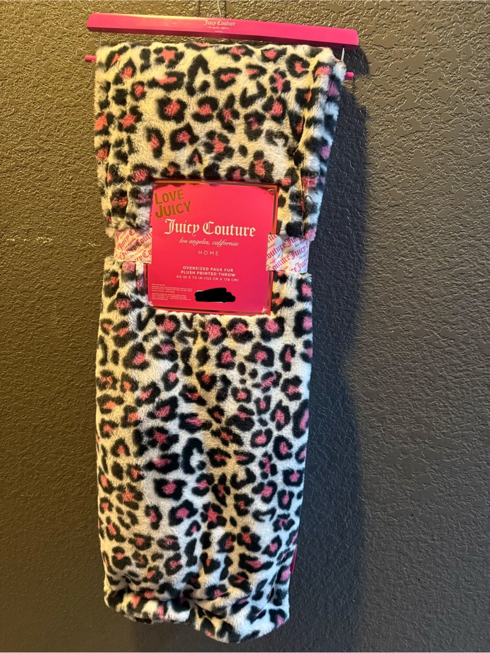 Juicy Couture Leopard Plush Throw in White, Black & Pink
